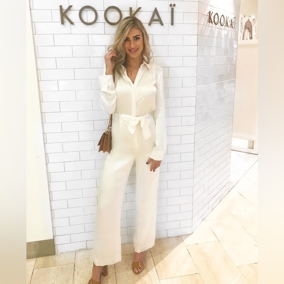 KOOKAI Lustre Satin Collared Long Sleeve Wide Leg Pantsuit Jumpsuit NWT RRP$220 - Picture 9 of 16